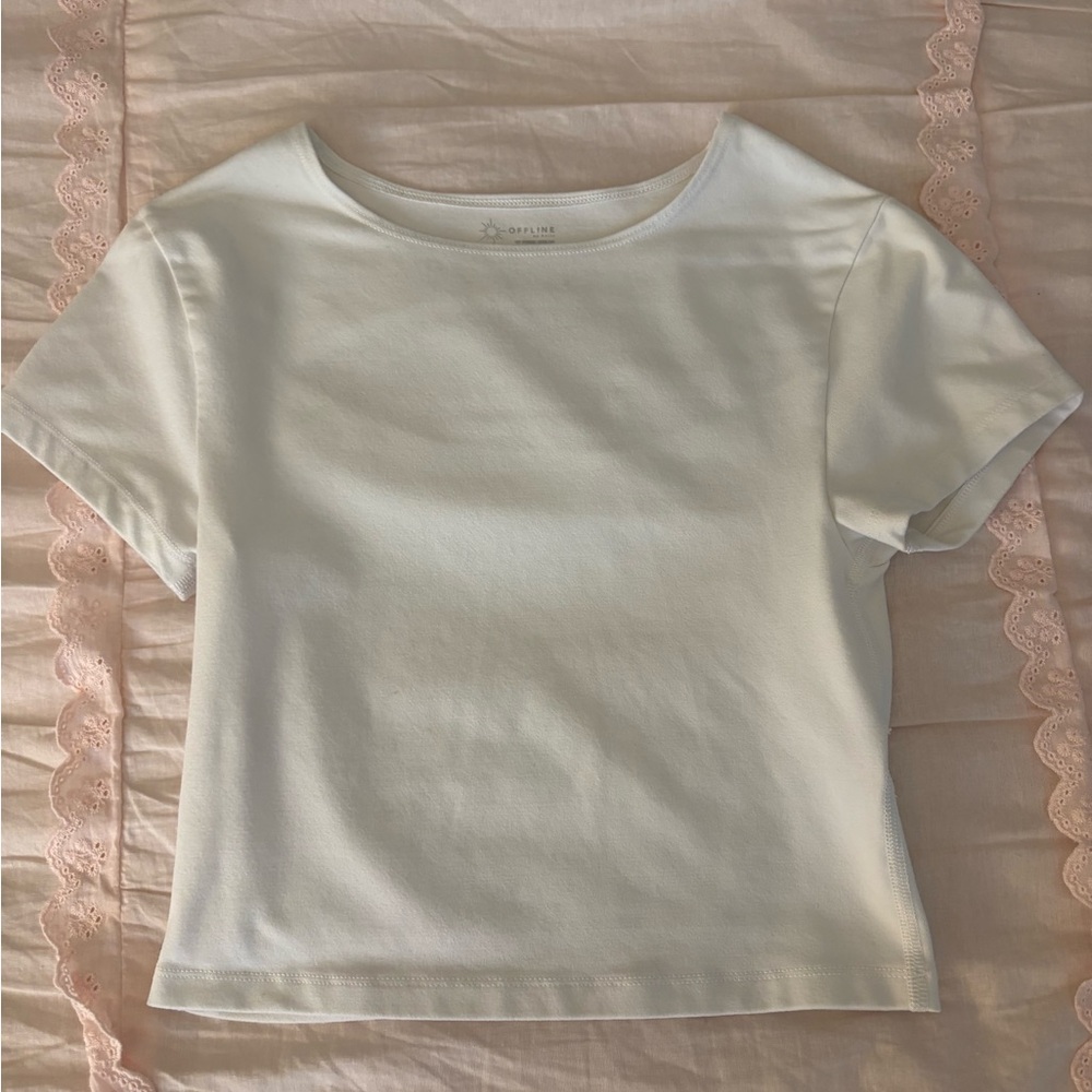 White Short Sleeve Top with Cutout
